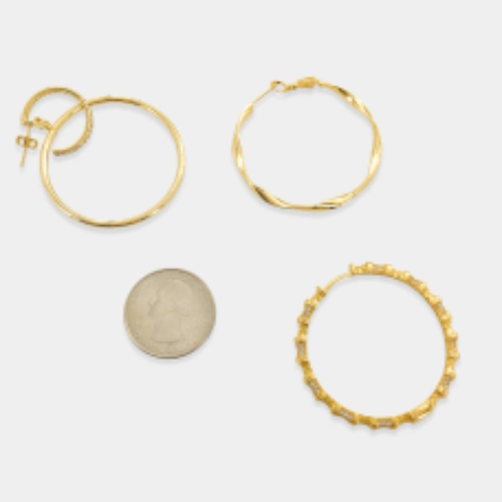 NEW Gold Pave CZ Diamond Hoop Earrings - Picture 5 of 8